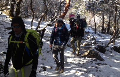 Mt. Everest Expedition: Hahn, Waterfall & Team Walk to Pheriche